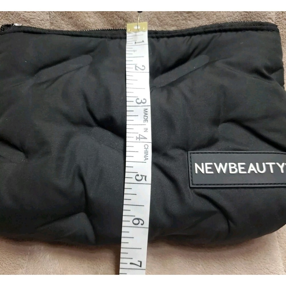 Newbeauty Black Thick Quilted Small Cosmetic‎ Bag Pink Lining 9x7" - Picture 7 of 7